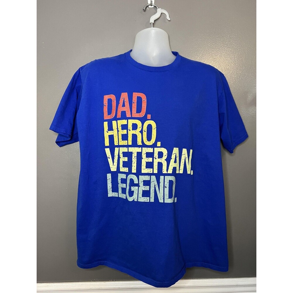 Dad Hero Veteran Legend Shirt Mens XL Blue Port & Company Graphic Tee Gift